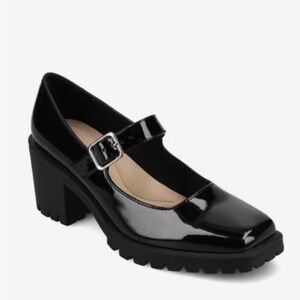 Journee Gladys Black Patent Block Heel Pumps Sealed New In Box